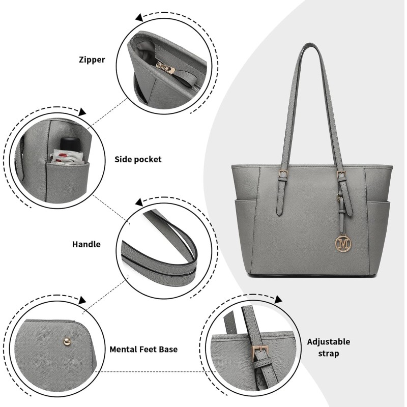 Miss Lulu Borsa Tote Donna Università Grande, Elegante Mano Bag Maniglia Regolabile, PU Pelle per Viaggi, Lavoro e Scuola - 3-3 Grigio Miss Lulu Borsa Tote Donna Università Grande, Elegante Mano Bag Maniglia Regolabile, PU Pelle per Viaggi, Lavoro e Scuola - 3-3 Grigio