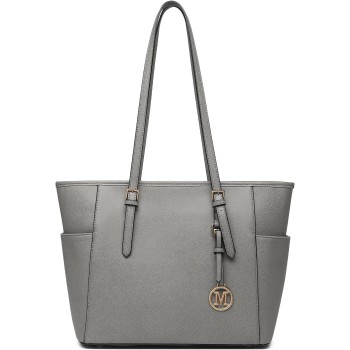 Miss Lulu Borsa Tote Donna Università Grande, Elegante Mano Bag Maniglia Regolabile, PU Pelle per Viaggi, Lavoro e Scuola - 3-3 Grigio