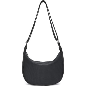Miss Lulu Borsa Tracolla Donna Nero Nylon Impermeabile, Borse Mezzaluna Marsupio Spalla Con con Tracolla Regolabile, Messenger Crossbody Bag per Shopping Viaggio - 2-1 Nero