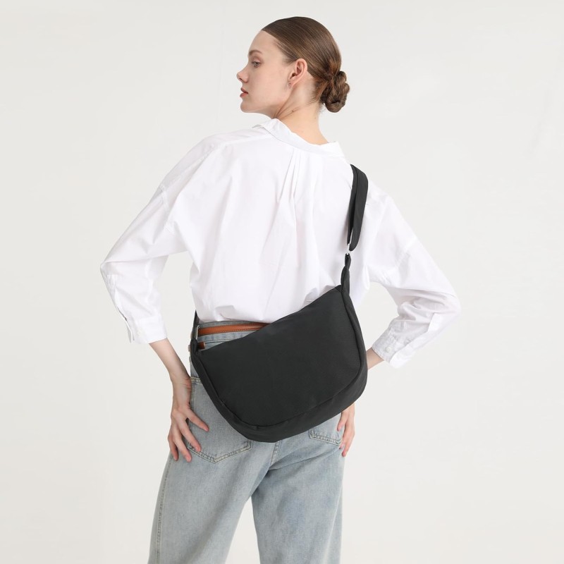 Miss Lulu Borsa Tracolla Donna Nero Nylon Impermeabile, Borse Mezzaluna Marsupio Spalla Con con Tracolla Regolabile, Messenger Crossbody Bag per Shopping Viaggio - 2-1 Nero Miss Lulu Borsa Tracolla Donna Nero Nylon Impermeabile, Borse Mezzaluna Marsupio Spalla Con con Tracolla Regolabile, Messenger Crossbody Bag per Shopping Viaggio - 2-1 Nero
