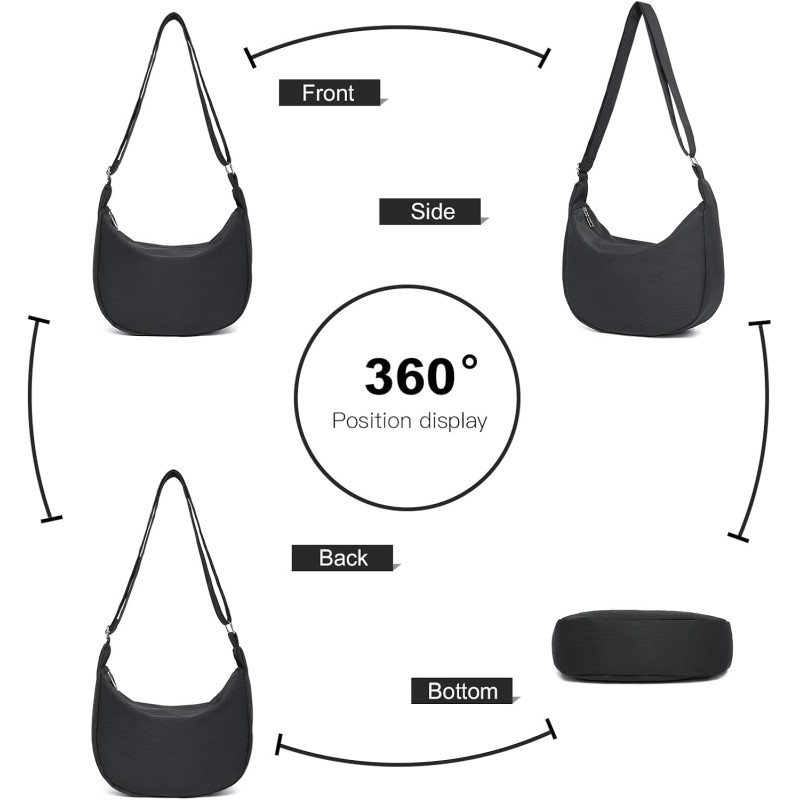 Miss Lulu Borsa Tracolla Donna Nero Nylon Impermeabile, Borse Mezzaluna Marsupio Spalla Con con Tracolla Regolabile, Messenger Crossbody Bag per Shopping Viaggio - 2-1 Nero Miss Lulu Borsa Tracolla Donna Nero Nylon Impermeabile, Borse Mezzaluna Marsupio Spalla Con con Tracolla Regolabile, Messenger Crossbody Bag per Shopping Viaggio - 2-1 Nero