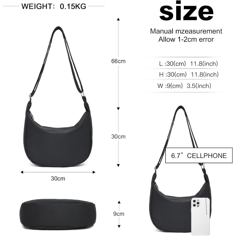 Miss Lulu Borsa Tracolla Donna Nero Nylon Impermeabile, Borse Mezzaluna Marsupio Spalla Con con Tracolla Regolabile, Messenger Crossbody Bag per Shopping Viaggio - 2-1 Nero Miss Lulu Borsa Tracolla Donna Nero Nylon Impermeabile, Borse Mezzaluna Marsupio Spalla Con con Tracolla Regolabile, Messenger Crossbody Bag per Shopping Viaggio - 2-1 Nero