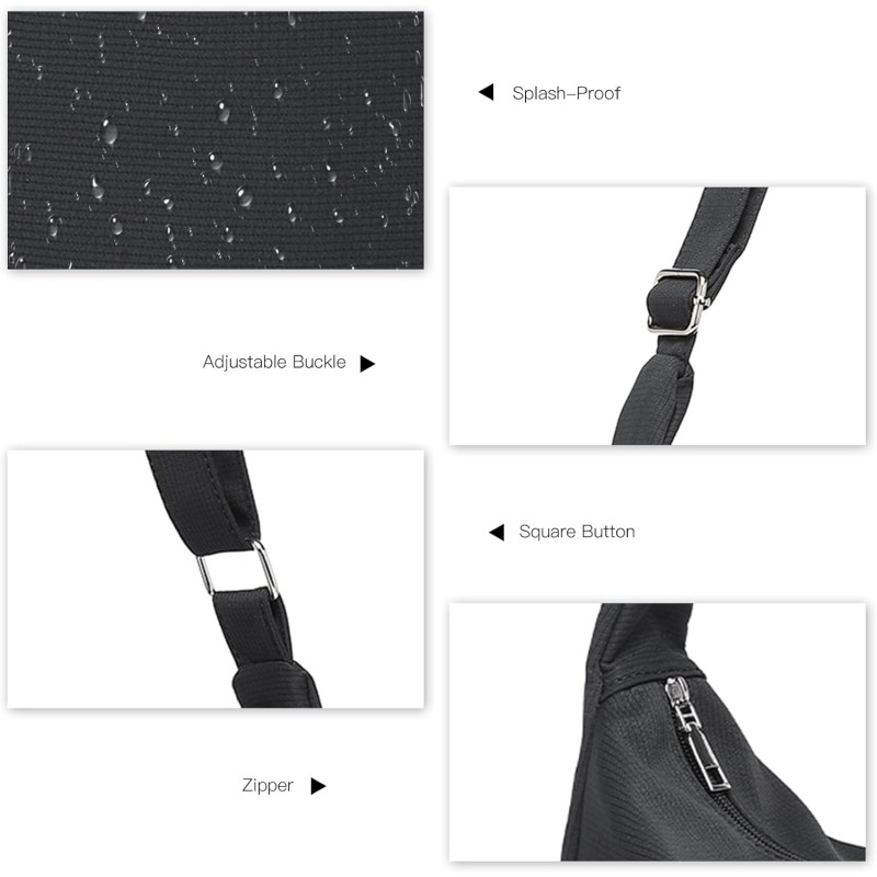 Miss Lulu Borsa Tracolla Donna Nero Nylon Impermeabile, Borse Mezzaluna Marsupio Spalla Con con Tracolla Regolabile, Messenger Crossbody Bag per Shopping Viaggio - 2-1 Nero Miss Lulu Borsa Tracolla Donna Nero Nylon Impermeabile, Borse Mezzaluna Marsupio Spalla Con con Tracolla Regolabile, Messenger Crossbody Bag per Shopping Viaggio - 2-1 Nero