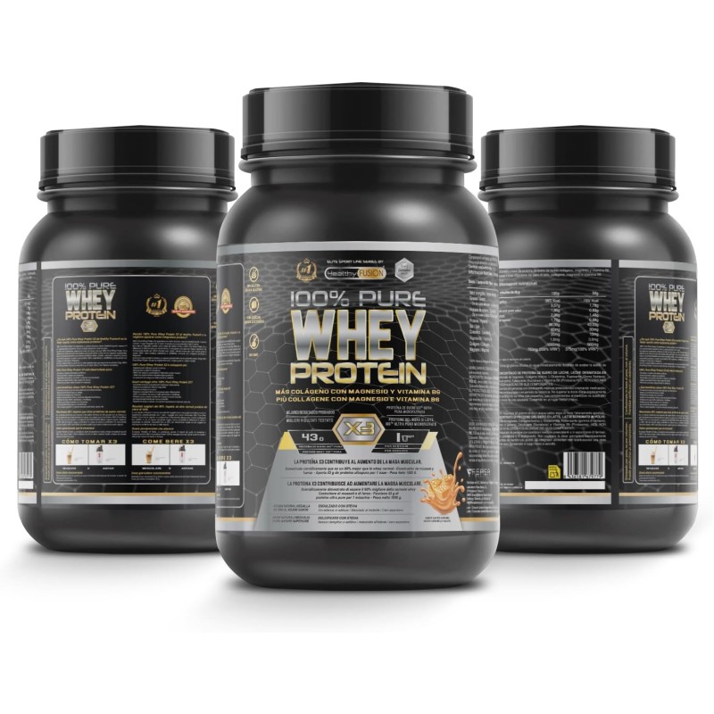 Healthy FUSION Whey protein 100% pura | Proteine Whey + Collagene + Magnesio | Proteine del siero di Latte isolate per lo sviluppo muscolare | Massa muscolare pulita | 1000 g caramello salato Healthy FUSION Whey protein 100% pura | Proteine Whey + Collagene + Magnesio | Proteine del siero di Latte isolate per lo sviluppo muscolare | Massa muscolare pulita | 1000 g caramello salato