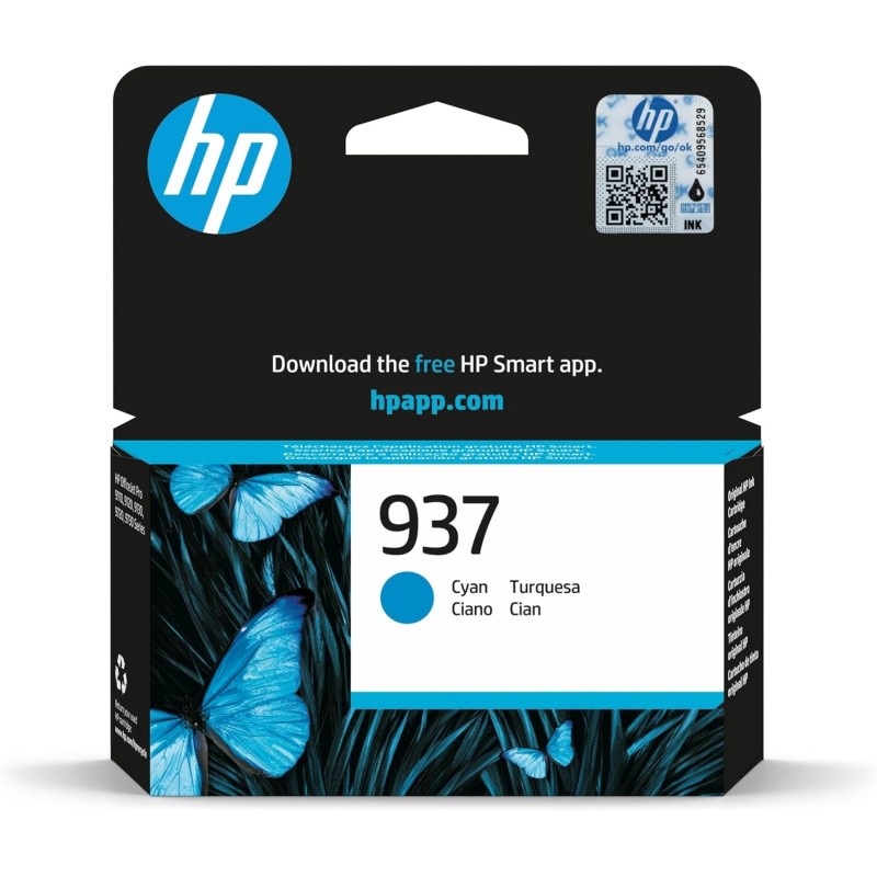 HP 937 4S6W2NE, Cartuccia Originale HP da 800 Pagine, Compatibile con le Stampanti HP OfficeJet Pro 9110, 9120, 9130, 9720 e 9730, Ciano - Ciano