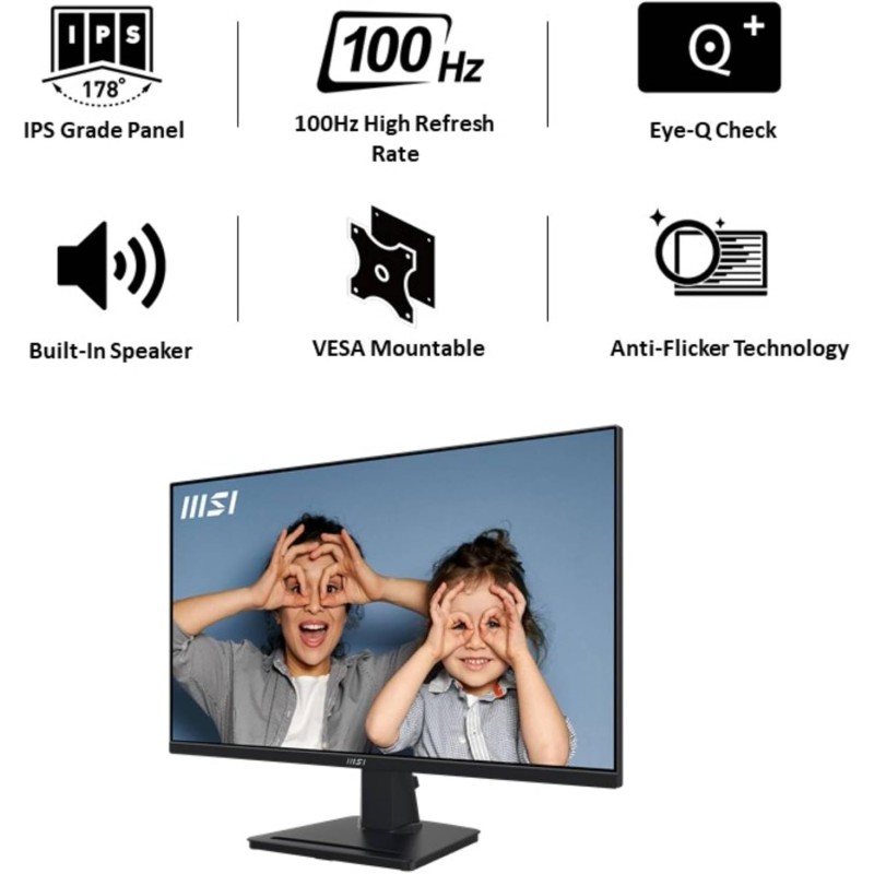 MSI PRO MP275Q Monitor 27" WQHD - 2560 x 1440, Pannello IPS, 100 Hz, Schermo Anti-affaticamento, Altoparlanti integrati, inclinazione Regolabile - HDMI 2.0b, DP 1.2a - 27" Nero MSI PRO MP275Q Monitor 27" WQHD - 2560 x 1440, Pannello IPS, 100 Hz, Schermo Anti-affaticamento, Altoparlanti integrati, inclinazione Regolabile - HDMI 2.0b, DP 1.2a - 27" Nero