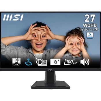MSI PRO MP275Q Monitor 27" WQHD - 2560 x 1440, Pannello IPS, 100 Hz, Schermo Anti-affaticamento, Altoparlanti integrati, inclinazione Regolabile - HDMI 2.0b, DP 1.2a - 27" Nero