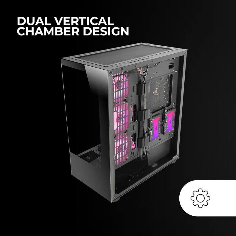 Mars Gaming MC-ULT, Case Gaming Custom XXL E-ATX, Doppio Vetro Temperato Senza Cornice a 90° + Porta Laterale, Supporto Completo Raffreddamento a Liquido, Design Doppia Camera Verticale, Nero Mars Gaming MC-ULT, Case Gaming Custom XXL E-ATX, Doppio Vetro Temperato Senza Cornice a 90° + Porta Laterale, Supporto Completo Raffreddamento a Liquido, Design Doppia Camera Verticale, Nero