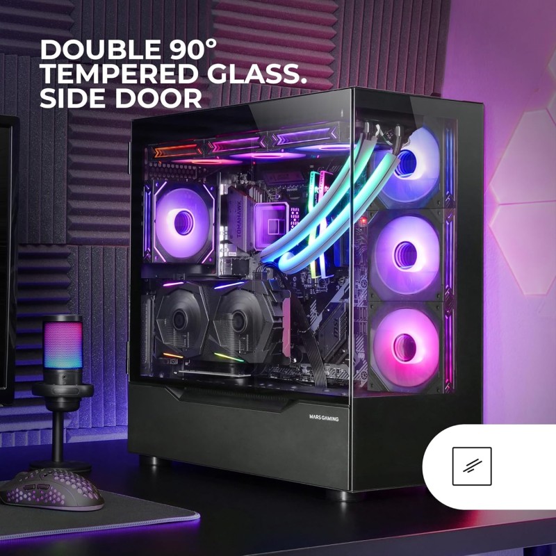 Mars Gaming MC-ULT, Case Gaming Custom XXL E-ATX, Doppio Vetro Temperato Senza Cornice a 90° + Porta Laterale, Supporto Completo Raffreddamento a Liquido, Design Doppia Camera Verticale, Nero Mars Gaming MC-ULT, Case Gaming Custom XXL E-ATX, Doppio Vetro Temperato Senza Cornice a 90° + Porta Laterale, Supporto Completo Raffreddamento a Liquido, Design Doppia Camera Verticale, Nero