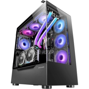 Mars Gaming MC-ULT, Case Gaming Custom XXL E-ATX, Doppio Vetro Temperato Senza Cornice a 90° + Porta Laterale, Supporto Completo Raffreddamento a Liquido, Design Doppia Camera Verticale, Nero