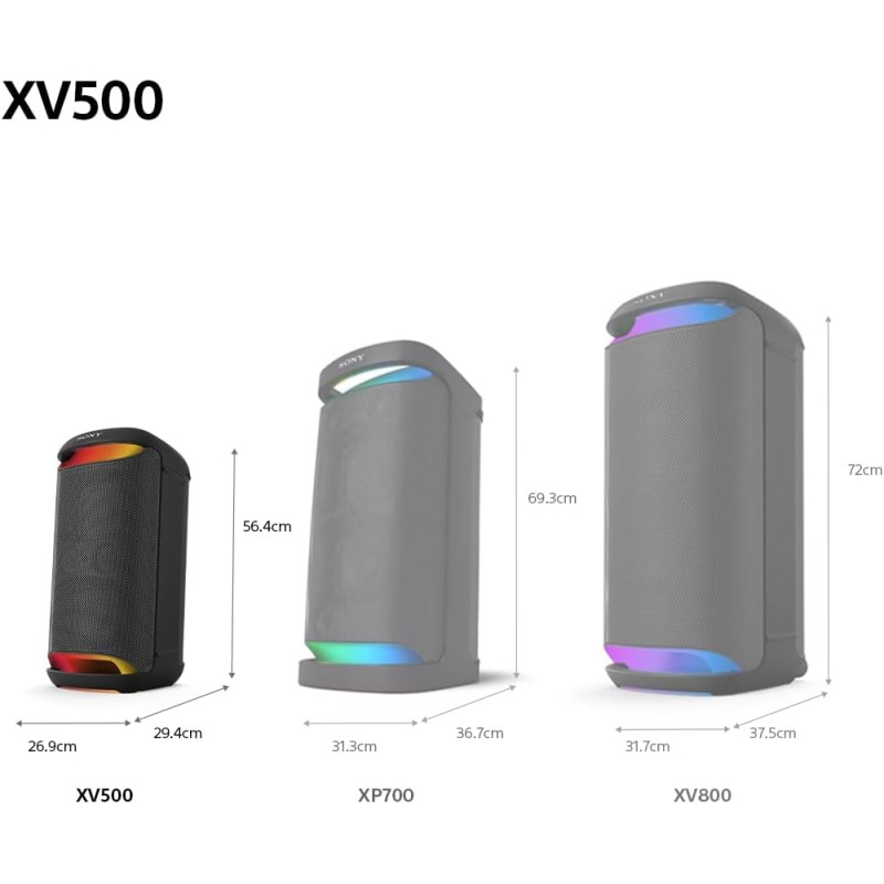 Sony SRS-XV500 Altoparlante Wireless Bluetooth per feste con suono potente e MEGA BASS - Durata batteria 25 ore, portatile, per interni ed esterni, classificazione IPX4, illuminazione, karaoke - Nero