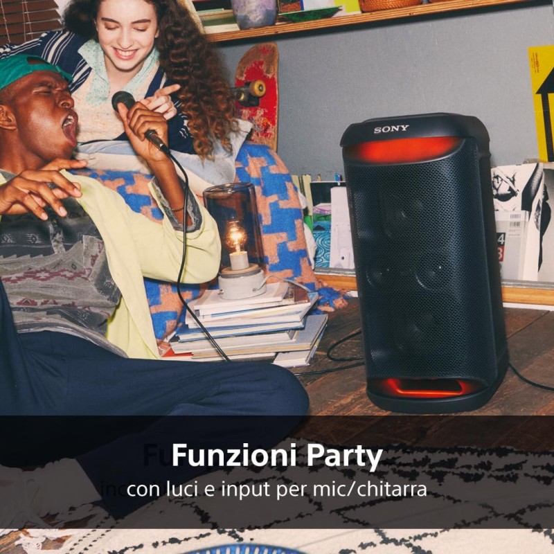 Sony SRS-XV500 Altoparlante Wireless Bluetooth per feste con suono potente e MEGA BASS - Durata batteria 25 ore, portatile, per interni ed esterni, classificazione IPX4, illuminazione, karaoke - Nero