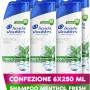 Head & Shoulders Shampoo Antiforfora Menthol Fresh 6X250ml Uso Quotidiano. Fino al 100% Protezione dalla Forfora. Clinicamente Testato. Tutti i Tipi di Cute e Capelli. Sensazione di Freschezza