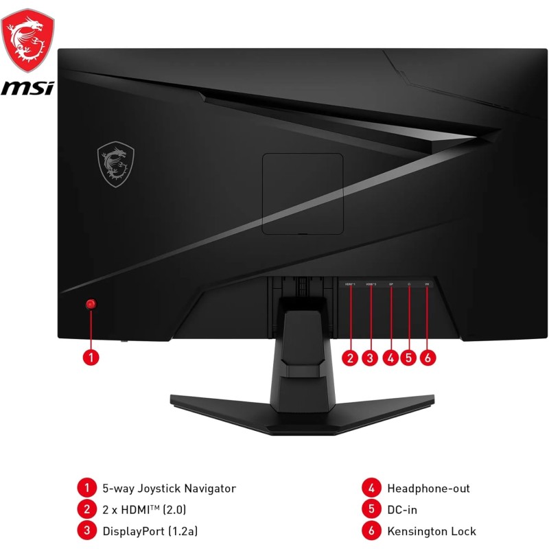 MSI MAG 256F Monitor Gaming 24,5" FHD - Pannello IPS Rapid (1920 x 1080), 180 Hz / 1ms GtG, 127% sRGB, Design senza cornice, HDR Ready - DisplayPort 1.2a, HDMI™ CEC, Nero - 180 Hz