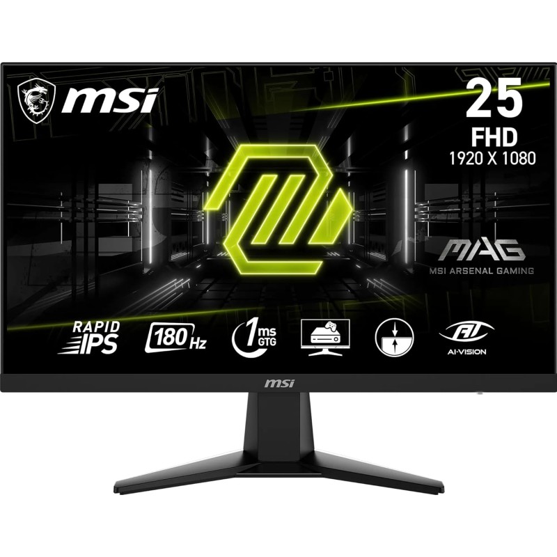 MSI MAG 256F Monitor Gaming 24,5" FHD - Pannello IPS Rapid (1920 x 1080), 180 Hz / 1ms GtG, 127% sRGB, Design senza cornice, HDR Ready - DisplayPort 1.2a, HDMI™ CEC, Nero - 180 Hz