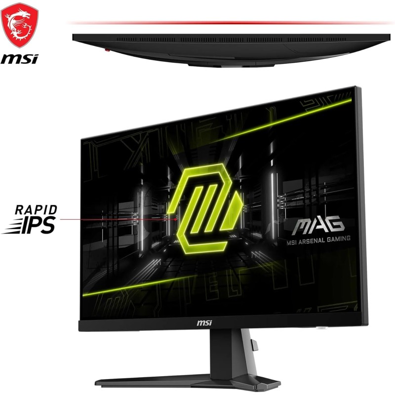 MSI MAG 256F Monitor Gaming 24,5" FHD - Pannello IPS Rapid (1920 x 1080), 180 Hz / 1ms GtG, 127% sRGB, Design senza cornice, HDR Ready - DisplayPort 1.2a, HDMI™ CEC, Nero - 180 Hz