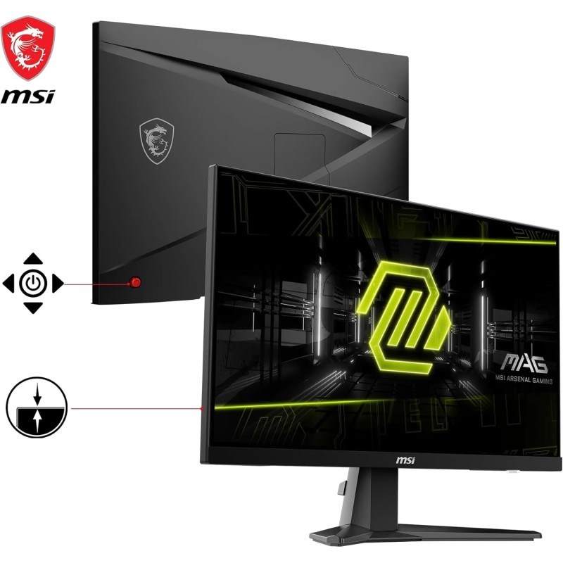 MSI MAG 256F Monitor Gaming 24,5" FHD - Pannello IPS Rapid (1920 x 1080), 180 Hz / 1ms GtG, 127% sRGB, Design senza cornice, HDR Ready - DisplayPort 1.2a, HDMI™ CEC, Nero - 180 Hz
