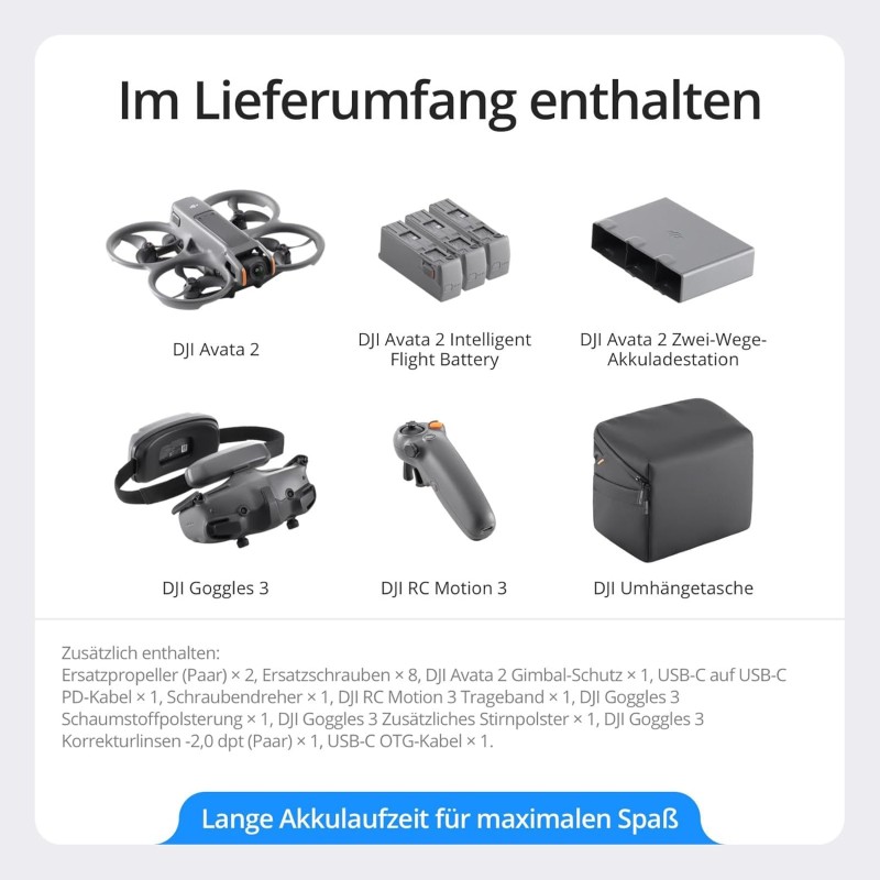 DJI Avata 2 Fly More Combo (3 batterie), Drone FPV con fotocamera 4K, Acrobazie con una sola pressione, Paraeliche integrati, Drone con fotocamera con Goggles 3 e RC Motion 3 DJI Avata 2 Fly More Combo (3 batterie), Drone FPV con fotocamera 4K, Acrobazie con una sola pressione, Paraeliche integrati, Drone con fotocamera con Goggles 3 e RC Motion 3