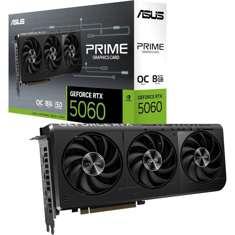 ASUS Prime NVIDIA GeForce RTX 5060 OC Edition, Scheda Grafica 8 GB GDDR7, 128 Bit, PCIe 5.0, 3 Ventole Axial-Tech, 1 HDMI 2.1, 3 DisplayPort 2.1, GPU Tweak III, Nera, PRIME-RTX5060-O8G - RTX 5060 O8 GB ASUS Prime NVIDIA GeForce RTX 5060 OC Edition, Scheda Grafica 8 GB GDDR7, 128 Bit, PCIe 5.0, 3 Ventole Axial-Tech, 1 HDMI 2.1, 3 DisplayPort 2.1, GPU Tweak III, Nera, PRIME-RTX5060-O8G - RTX 5060 O8 GB