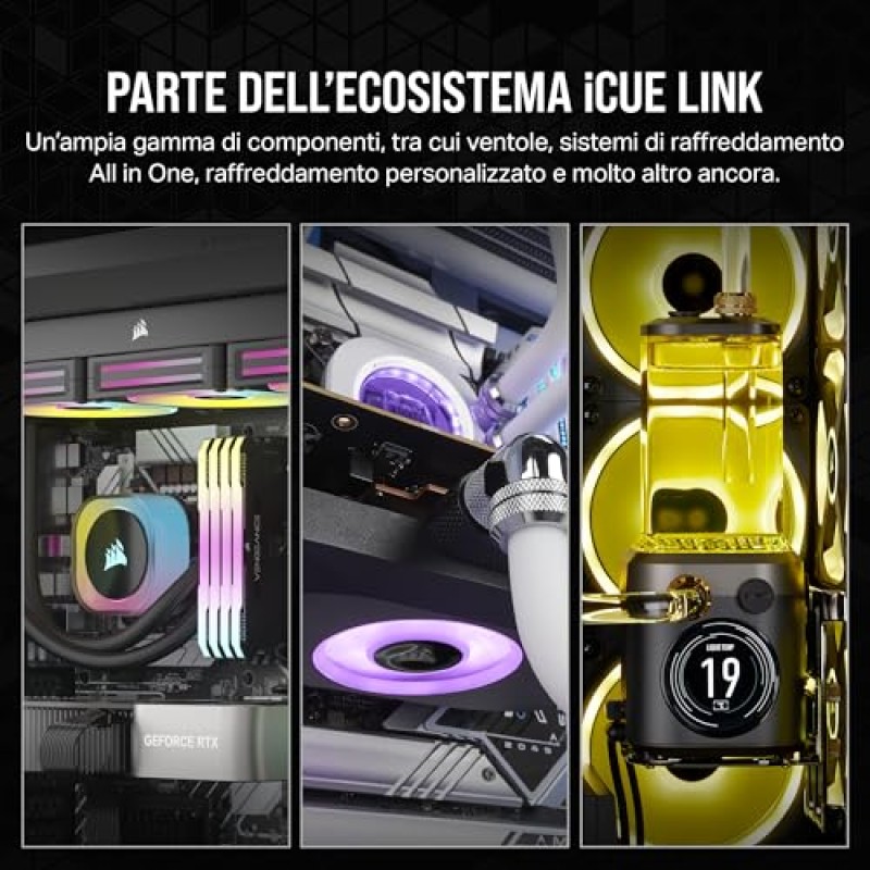 CORSAIR iCUE LINK RX120 RGB 120 mm Ventole PWM con Hub di Sistema iCUE LINK - Cuscinetto a Cupola Magnetica - Confezione Tripla - Nero - 3 x 120mm Nero CORSAIR iCUE LINK RX120 RGB 120 mm Ventole PWM con Hub di Sistema iCUE LINK - Cuscinetto a Cupola Magnetica - Confezione Tripla - Nero - 3 x 120mm Nero
