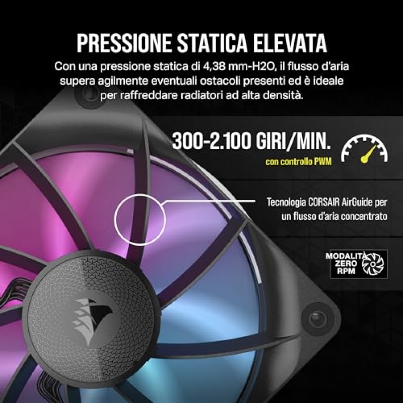 CORSAIR iCUE LINK RX120 RGB 120 mm Ventole PWM con Hub di Sistema iCUE LINK - Cuscinetto a Cupola Magnetica - Confezione Tripla - Nero - 3 x 120mm Nero CORSAIR iCUE LINK RX120 RGB 120 mm Ventole PWM con Hub di Sistema iCUE LINK - Cuscinetto a Cupola Magnetica - Confezione Tripla - Nero - 3 x 120mm Nero