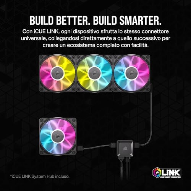 CORSAIR iCUE LINK RX120 RGB 120 mm Ventole PWM con Hub di Sistema iCUE LINK - Cuscinetto a Cupola Magnetica - Confezione Tripla - Nero - 3 x 120mm Nero CORSAIR iCUE LINK RX120 RGB 120 mm Ventole PWM con Hub di Sistema iCUE LINK - Cuscinetto a Cupola Magnetica - Confezione Tripla - Nero - 3 x 120mm Nero
