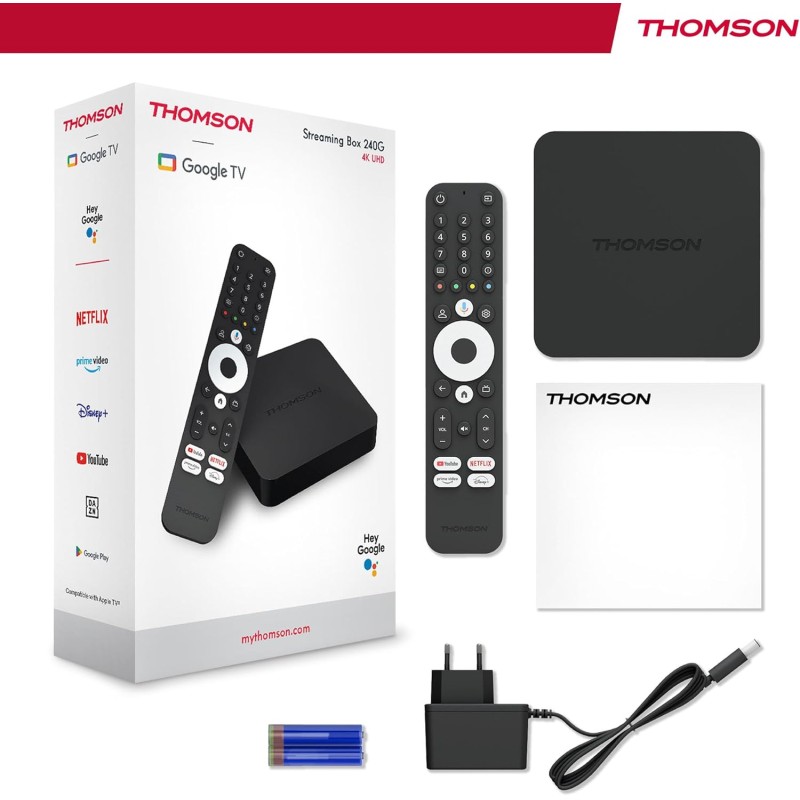 Thomson Streaming Box 240, 4K UHD, Google TV, Google Voice Control, Wifi, Googlecast built-in Thomson Streaming Box 240, 4K UHD, Google TV, Google Voice Control, Wifi, Googlecast built-in