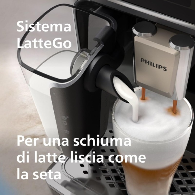 Philips Serie 5500 Macchina per Espresso Completamente Automatica - 20 Caffè Caldi e Con Ghiaccio, Sistema LatteGo Veloced da Pulire, 40% Più Silenziosa con SilentBrew, QuickStart, Grigio (EP5544/50) - 20 bevande Grigio