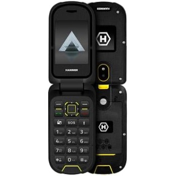 flip phone HAMMER DIG LTE 4G Robusto, 2 schermi, simlock-free, doppia SIM, senza contratto, 1200 mAh, 4G/LTE, impermeabile IP68 - nero