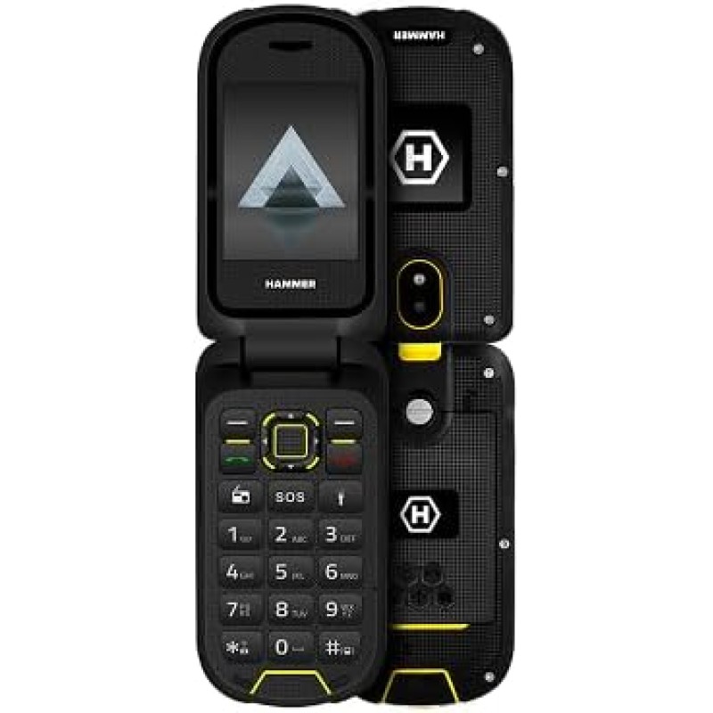 flip phone HAMMER DIG LTE 4G Robusto, 2 schermi, simlock-free, doppia SIM, senza contratto, 1200 mAh, 4G/LTE, impermeabile IP68 - nero