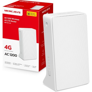 Mercusys TP-Link MB130-4G Cat4 AC1200Mbps Router 4G LTE Wireless Dual-Band, Router WiFi con Sim, Porta LAN/WAN, Modem 4G Sim, Senza Configurazione, Antenne Interne, VPN, Porte Antenna Esterna