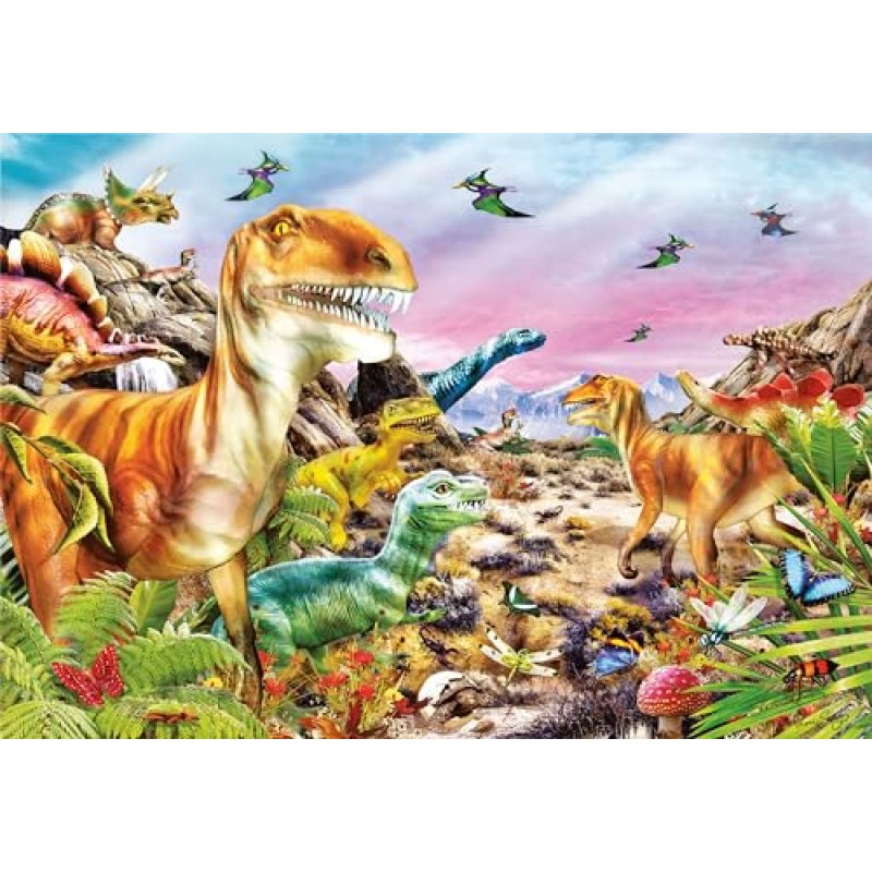 Clementoni - 25768 - Supercolor Puzzle - Land of Dinosaurs - 104 Pezzi - Puzzle Bambini 6 Anni, Puzzle Animali, Dinosauri, Illustrazione, Made In Italy