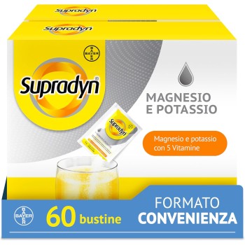 Supradyn Magnesio e Potassio Integratore Multivitaminico con Vitamine B, Vitamina C e Sali Minerali per Stanchezza, Caldo e Sport, 60 Bustine Effervescenti Senza Zucchero, Gusto Arancia - 240 g (Confezione da 1)