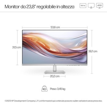 HP 524sh Monitor, Schermo da 23.8" FHD IPS Antiriflesso, Tecnologia Eye Ease, Tempo Risposta 5 ms GtG Overdrive, Risoluzione 1920 x 1080, Software Display Center, HDMI, Nero
