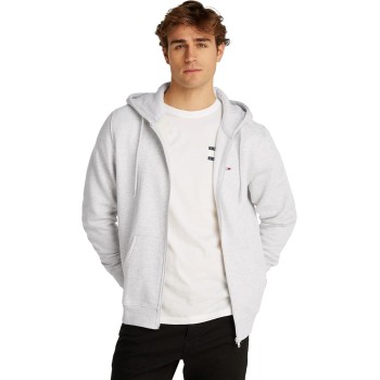 Tommy Jeans Uomo Felpa con Zip Flag Zip Thru con Cappuccio - XL Grey (Silver Grey Heather)