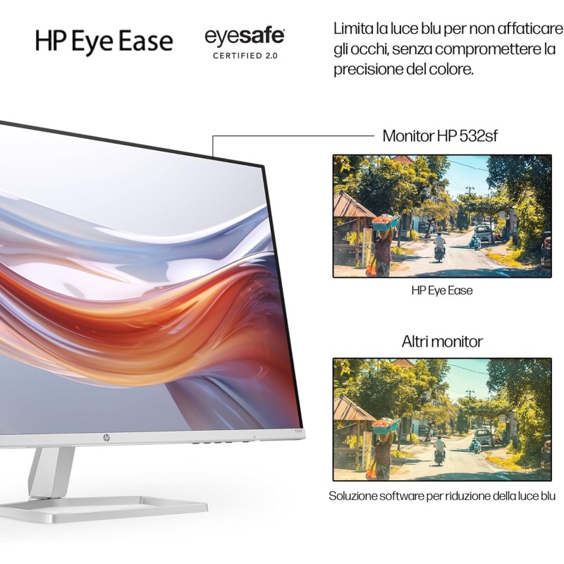 HP 532sf Monitor, Schermo da 31,5" FHD IPS Antiriflesso, Tecnologia Eye Ease, Tempo Risposta 5 ms GtG Overdrive, Risoluzione 1920 x 1080, Software Display Center, HDMI, Nero - 32"