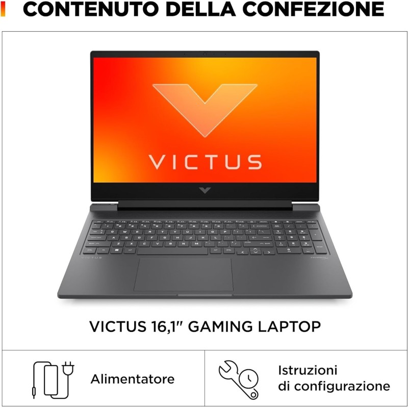 HP Victus 16-r1002sl Notebook, Intel Core i5-14450HX, RAM 16GB DDR5 5600Mhz, 512GB SSD, Display 16.1" FHD IPS 165Hz, RTX 4060 da 8GB, 3 Mesi di PC Game Pass inclusi, Windows 11, Grigio - 16"