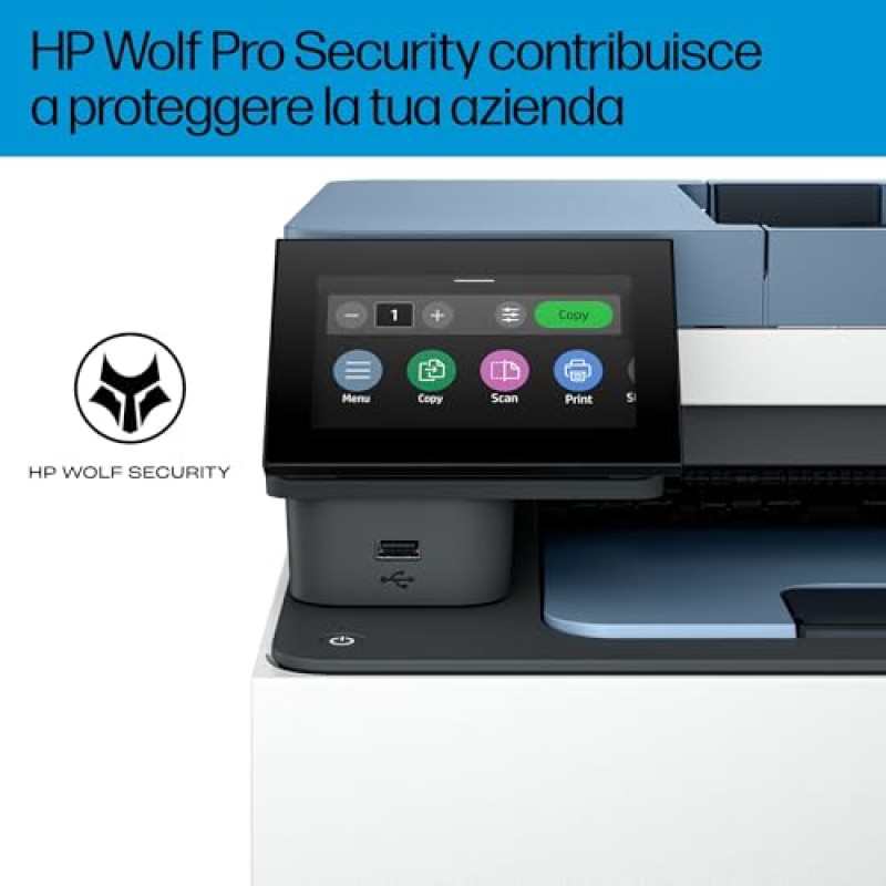 HP Color LaserJet Pro 3302fdw 499Q8F, Stampante Multifunzione A4, Stampa Fronte e Retro Automatico, 25 ppm B/N e a Colori, USB, Wi-Fi, Ethernet, Fax, Copia, Scansiona, ADF da 50 Fogli, Smart, Blu - Multifunzione