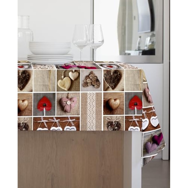 Gemitex Tovaglia Tradition, Felpata, Cerata, Impermeabile e Antimacchia, Decoro 4142 Shabby Chic Rosso, Ideale x Tavoli Rettangolari da 6/8 persone, 140 x 180 cm MADE IN ITALY, Rifinita con tagliacuci - 140X180 4142 Shabby Chic Rosso