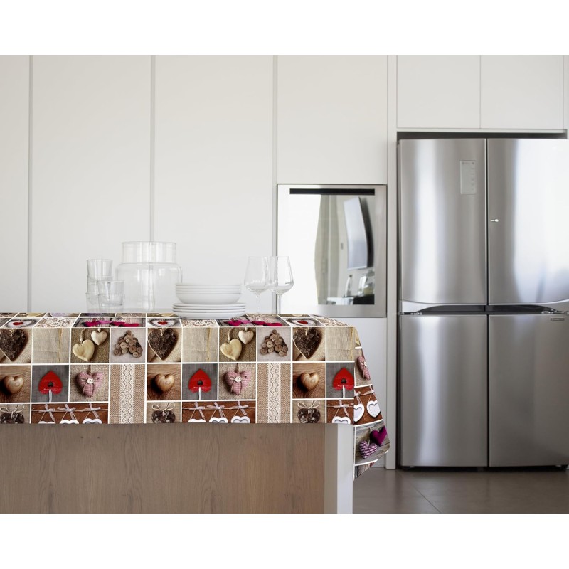 Gemitex Tovaglia Tradition, Felpata, Cerata, Impermeabile e Antimacchia, Decoro 4142 Shabby Chic Rosso, Ideale x Tavoli Rettangolari da 6/8 persone, 140 x 180 cm MADE IN ITALY, Rifinita con tagliacuci - 140X180 4142 Shabby Chic Rosso