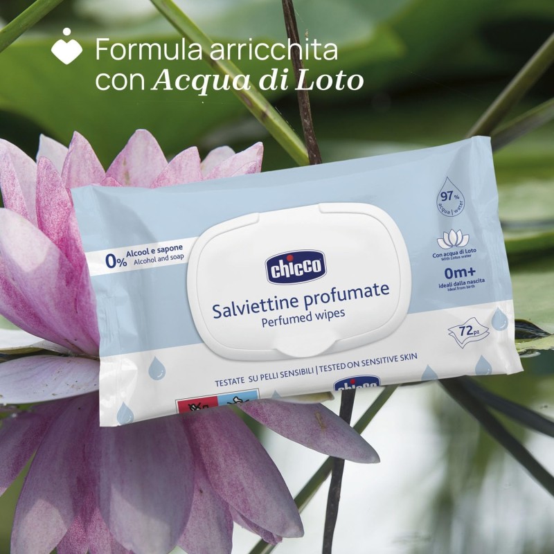 Chicco Salviette multiuso per neonati con placca senza alcool, profumate per pelli sensibili, confezione multipla da 864 salviette, 12 confezioni da 72 panni
