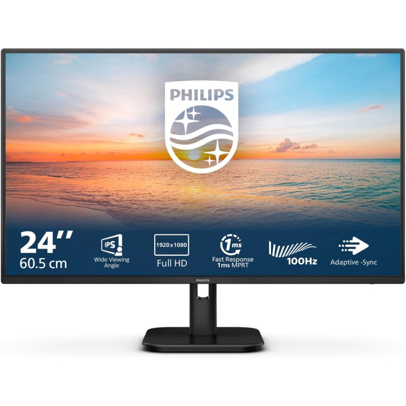 PHILIPS 24E1N1100A Monitor 24" 100Hz Frameless IPS FHD (1920x1080), 1ms (MPRT), Altoparlanti integrati, VGA, HDMI, Attacco VESA, 2023, Nero, altoparlante integrato - 24"