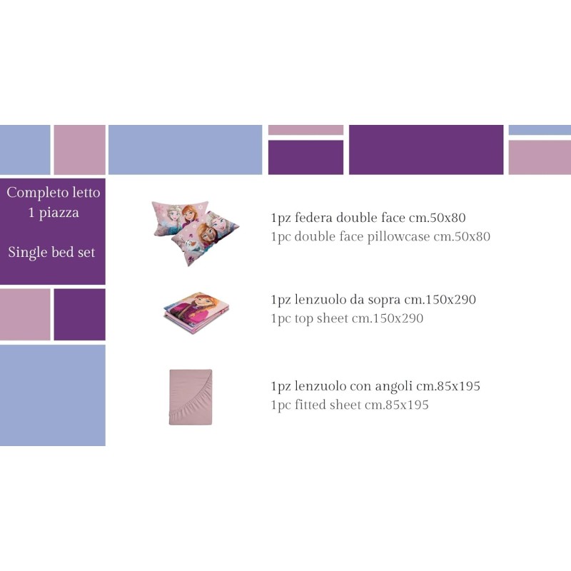 Frozen, Set Lenzuolo Letto Singolo, Completo Letto Singolo Disney, Lenzuolo Sopra, Lenzuolo Con Angoli, Federa, Rosa, Disney, 100% Cotone, Prodotto Ufficiale - Singolo Frozen