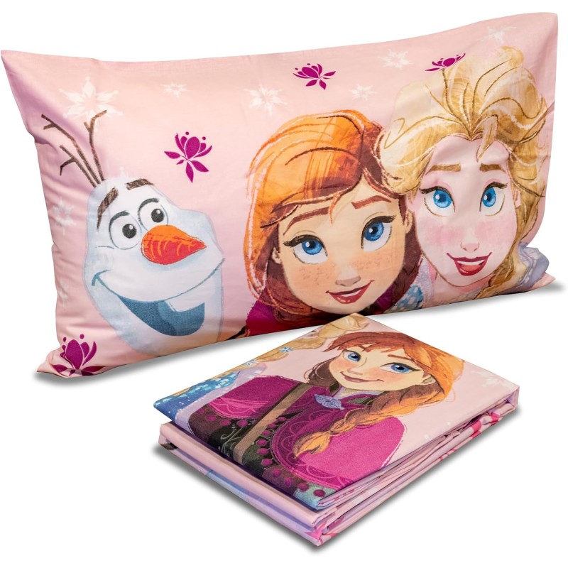 Frozen, Set Lenzuolo Letto Singolo, Completo Letto Singolo Disney, Lenzuolo Sopra, Lenzuolo Con Angoli, Federa, Rosa, Disney, 100% Cotone, Prodotto Ufficiale - Singolo Frozen