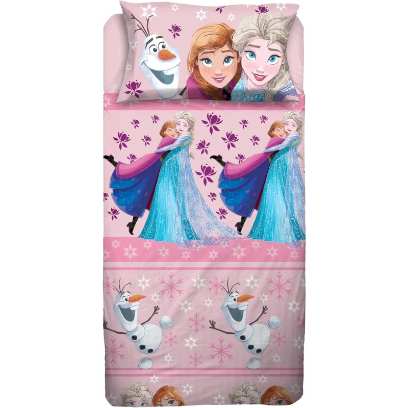 Frozen, Set Lenzuolo Letto Singolo, Completo Letto Singolo Disney, Lenzuolo Sopra, Lenzuolo Con Angoli, Federa, Rosa, Disney, 100% Cotone, Prodotto Ufficiale - Singolo Frozen