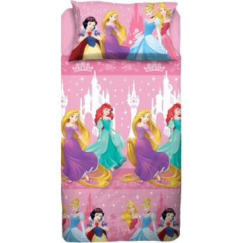 Princess, Set Lenzuolo Letto Piazza E Mezza, Completo Letto Piazza E Mezza Disney, Lenzuolo Sopra, Lenzuolo Con Angoli, Federa, Rosa, Disney, 100% Cotone, Prodotto Ufficiale - Una piazza e mezza Princess