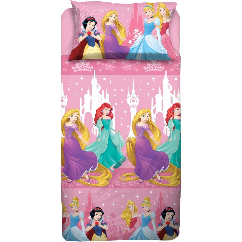 Princess, Set Lenzuolo Letto Piazza E Mezza, Completo Letto Piazza E Mezza Disney, Lenzuolo Sopra, Lenzuolo Con Angoli, Federa, Rosa, Disney, 100% Cotone, Prodotto Ufficiale - Una piazza e mezza Princess