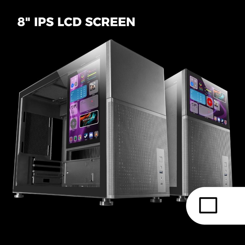 Mars Gaming MC-LCD, Case PC Compatto Micro-ATX, Display LCD IPS 8", Griglia Laterale, Superiore e Frontale Mesh, Finestra Laterale Vetro Temperato, Mini Torre Gaming Design Pannelli Modulari, Nero Mars Gaming MC-LCD, Case PC Compatto Micro-ATX, Display LCD IPS 8", Griglia Laterale, Superiore e Frontale Mesh, Finestra Laterale Vetro Temperato, Mini Torre Gaming Design Pannelli Modulari, Nero