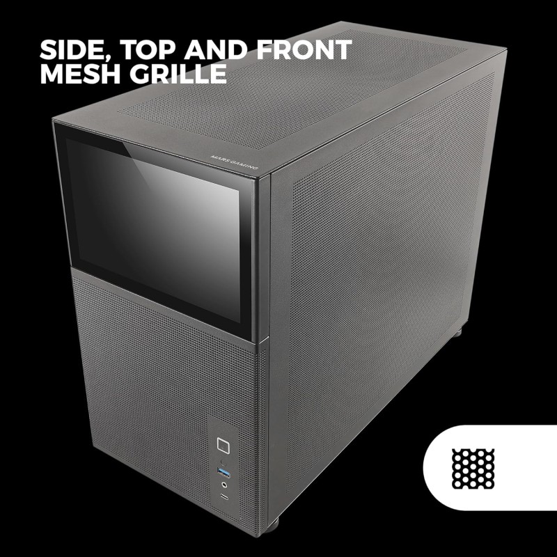 Mars Gaming MC-LCD, Case PC Compatto Micro-ATX, Display LCD IPS 8", Griglia Laterale, Superiore e Frontale Mesh, Finestra Laterale Vetro Temperato, Mini Torre Gaming Design Pannelli Modulari, Nero Mars Gaming MC-LCD, Case PC Compatto Micro-ATX, Display LCD IPS 8", Griglia Laterale, Superiore e Frontale Mesh, Finestra Laterale Vetro Temperato, Mini Torre Gaming Design Pannelli Modulari, Nero