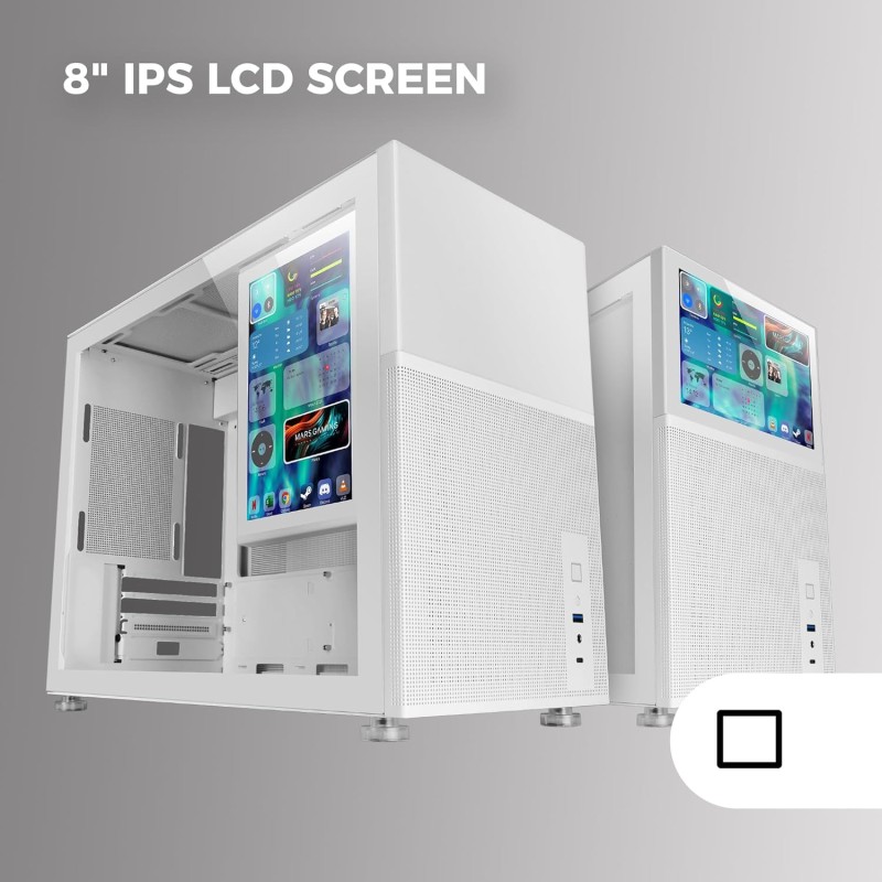 Mars Gaming MC-LCD, Case PC Compatto Micro-ATX, Display LCD IPS 8", Griglia Laterale, Superiore e Frontale Mesh, Finestra Laterale Vetro Temperato, Mini Torre Gaming Design Pannelli Modulari, Bianco Mars Gaming MC-LCD, Case PC Compatto Micro-ATX, Display LCD IPS 8", Griglia Laterale, Superiore e Frontale Mesh, Finestra Laterale Vetro Temperato, Mini Torre Gaming Design Pannelli Modulari, Bianco